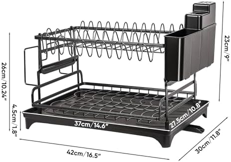 2-Tier Carbon Steel Dish Drying Rack, W16.5In