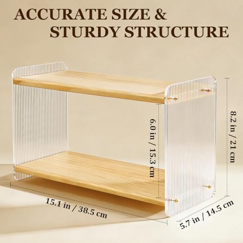 2-Tier Coffee Station Organizer & Matcha Shelf, Wood and Acrylic Mug