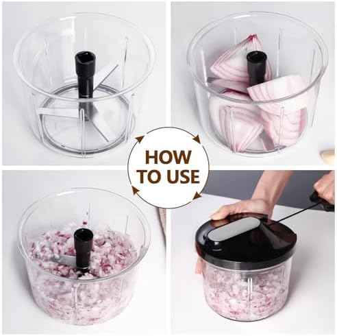 LHS Manual Food Processor Large Vegetable Chopper, 1000ML Pull String Chopper Garlic Mincer Onion Cutter for Veggies,Salad,Fruits, Nuts, BPA Free, Black