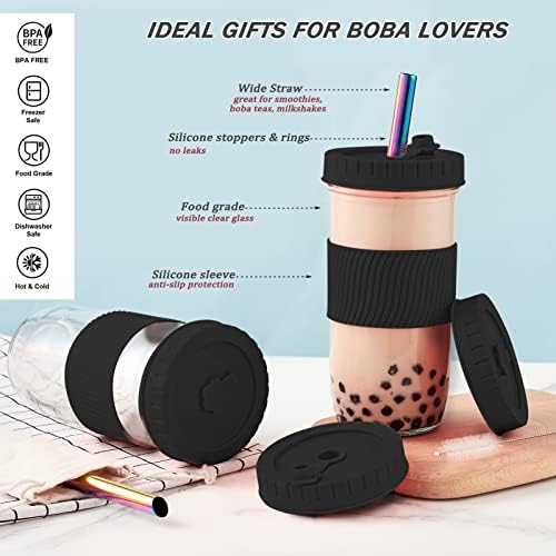 Amyoole 2 Pack Reusable Boba Cup, 24 oz Black Wide Mouth Smoothie Cup
