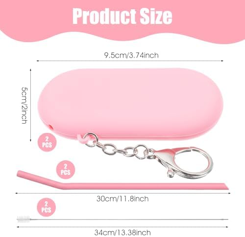 2 Sets Silicone Straws Reusable, Portable Travel Bendable Straws Set