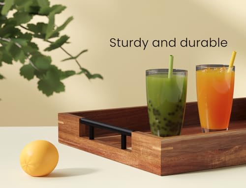 Fibogollo Acacia Wood Serving Tray with Metal Handles,15x10in Ottoman
