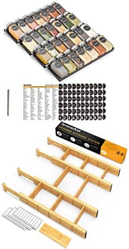SpaceAid Spice Drawer Organizer with 28 Spice Jars, Bamboo Drawer