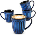 16 OZ Coffee Mugs Set of 4, Navy Ceramic Coffee Cups with Handles
