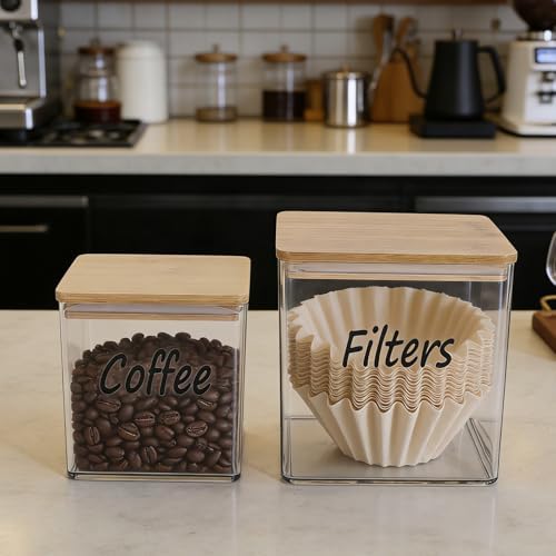 Coffee Bar Organizer Set, 2 Pack Clear PET Coffee Filter Holder and