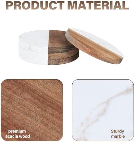 Coasters Set of 4 for Drinks,Marble-Wood Spliced Coaster for Tabletop
