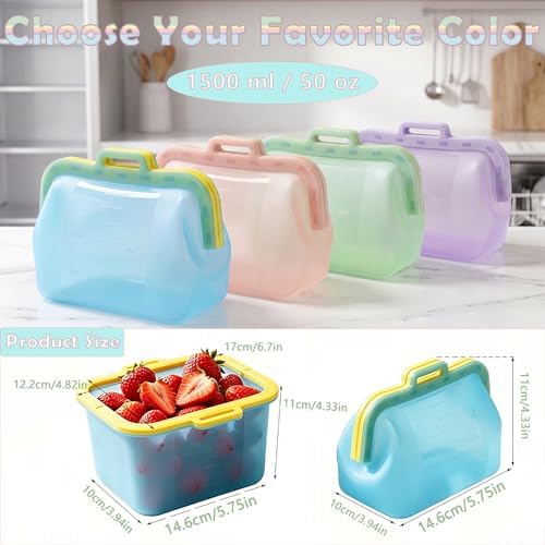 Reusable Silicone Food Storage Bags(2 Pack), Magnetic Seal