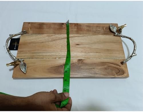 Rustic Wood Serving Tray with Rope Handles, 16 x 8 inches with Metal