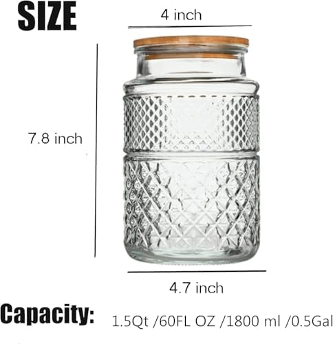 60 FL OZ/0.5 Gal Vintage Glass Storage Jar with Airtight Lid Set of 2