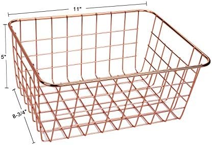 Jucoan 4 Pack Metal Wire Storage Baskets, Rose Gold Wire Baskets with