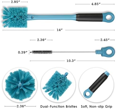 2-in-1 Bottle Cleaning Brush and Straw Cleaner Brush, Total Blue