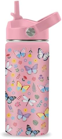 Hiboss Butterfly Gifts for Girls, 16oz Pink Butterfly Water Bottle