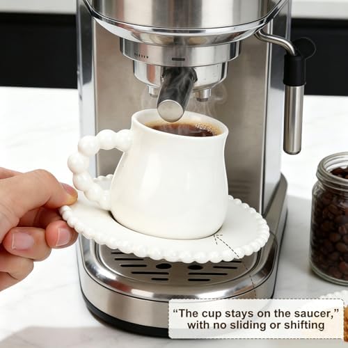 Coffee Cup Set of 6 with Saucers, 3.5 OZ Small Ceramic Espresso Cups