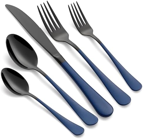 20-Piece Black and Dark Blue Silverware Set 18/0 Stainless Steel