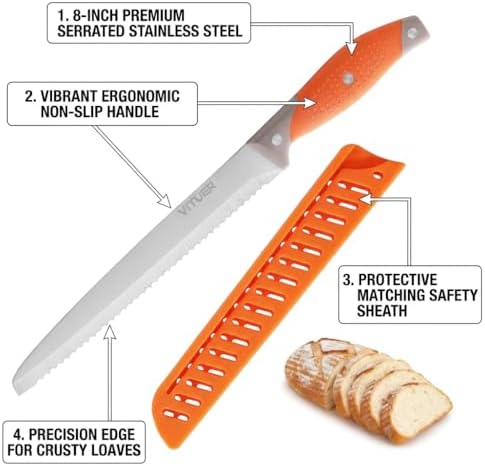 VITUER Bread Knife with Cover, 8-Inch Blade