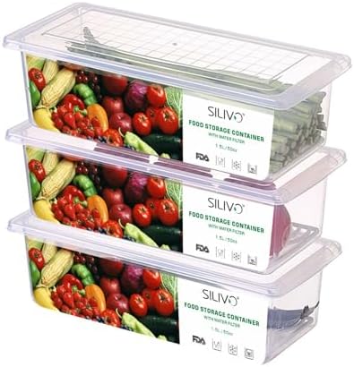 3 Pack 1.5L Fruit Storage Containers with Removable Drain Tray