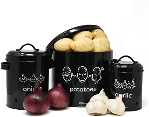 joeji's Metal Potato Onion & Garlic Storage Tins Set of 3 – Vented