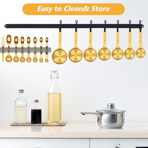 GuDoQi 15pcs Gold Magnetic Measuring Spoons and Cups Set, Stainless