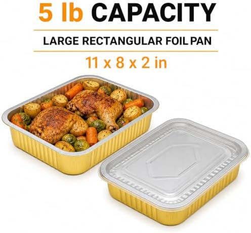 JARDLITE 20 Pack 11"×8"×2" Gold Aluminum Foil Pans with Lids Heavy