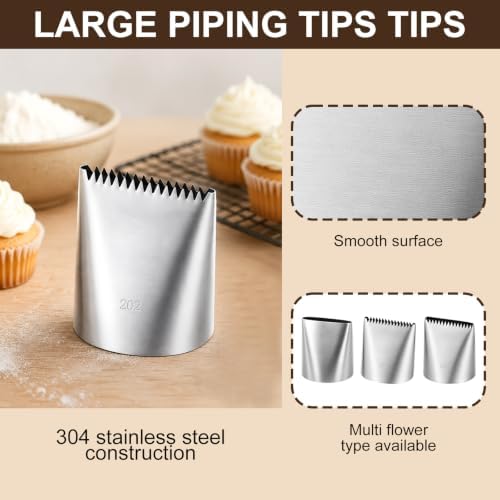 3 Pcs Large Frosting Piping Tips Set for Cake Decorating, Stainless