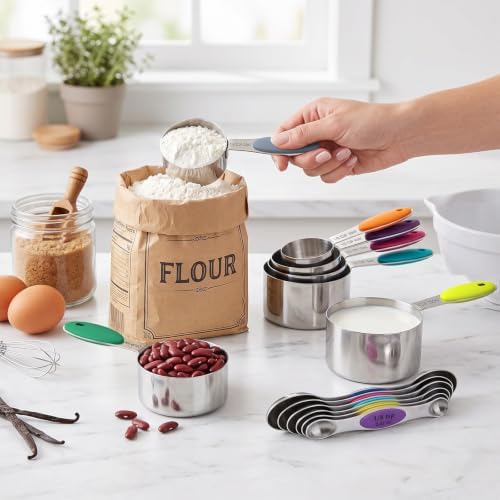 TILUCK measuring cups and magnetic measuring spoons set, stainless