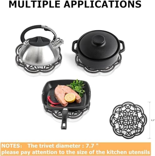 Yopay 2 Pack Cast Iron Trivet Heavy Duty, 7.7 inch Round Metal Trivet