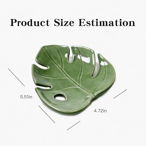 Ceramic Spoon Rest for Kitchen Counter, Leaf Shaped Decorative Utensil