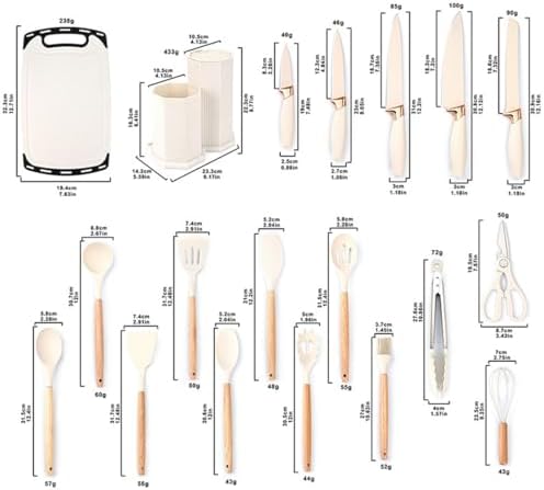 Kitchen Cooking Utensils and Knife Set with Holder Block, 19 Pieces