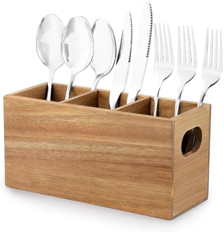 VIVIRBIEN Acacia Silverware Holder, 3 Compartments