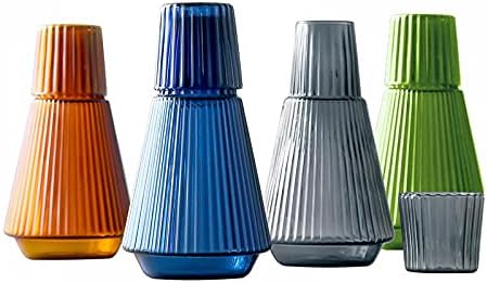 Sizikato 30 Oz Classic Striped Glass Bedside Night Water Carafe with