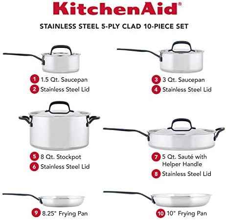 KitchenAid Stainless Steel Cookware Induction Pots and Pans Set, 10-Piece