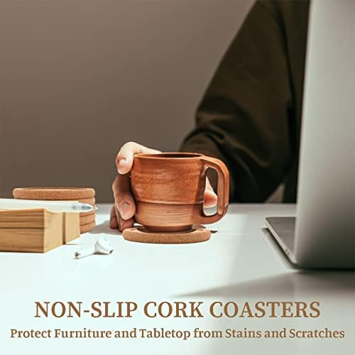 Cork Coasters for Drinks Absorbent - 6 Pcs 4 Inch Cork Coasters with