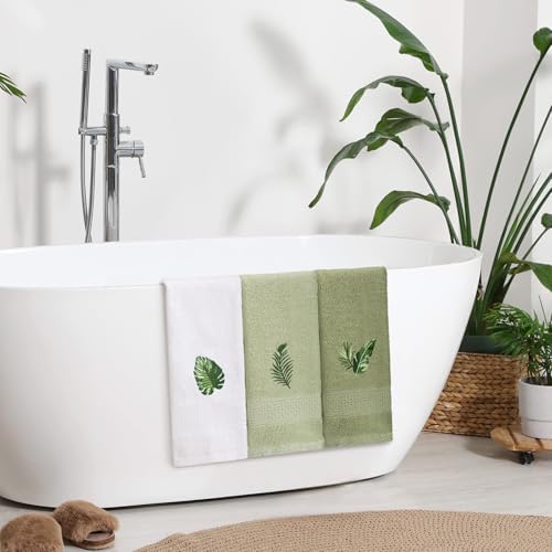 SmoothNovelty 3 Pcs Fingertip Towels for Bathroom Ocean Embroidered