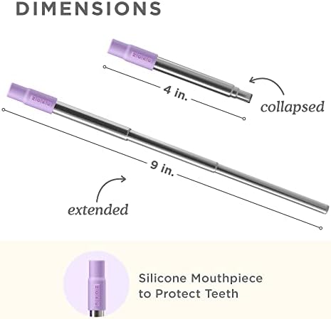ZOKU Reusable Metal Straw with Case for Travel, Purple - Collapsible