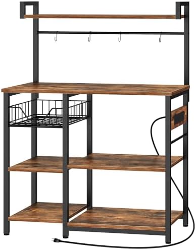 HOOBRO Bakers Rack with Power Outlet, 35.4 Inches Coffee Bar