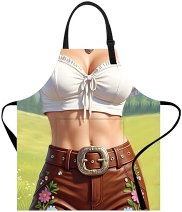 ANNA QUEEN Funny Apron for Women Men with Pockets, Adjustable Kitchen