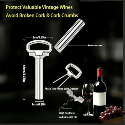 Ah-So Wine Bottle Opener Corkscrew - Two-Part Cork Removal Device for