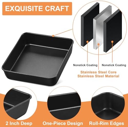 E-far 8x8 Baking Pan, Nonstick Square Cake Pan with Stainless Steel