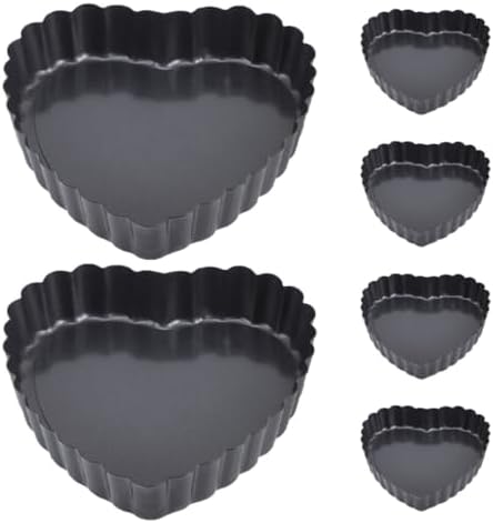 Luxshiny Carbon Steel, Tart Pan Nonstick Heart Shaped 6pcs Set