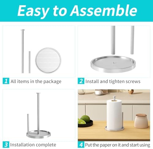 Paper Towel Holder Countertop, Stainless Steel, Silver