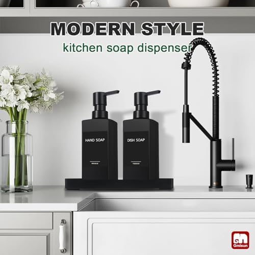 GMISUN Kitchen Soap Dispenser Set, 12 fl oz/350 ml, Black