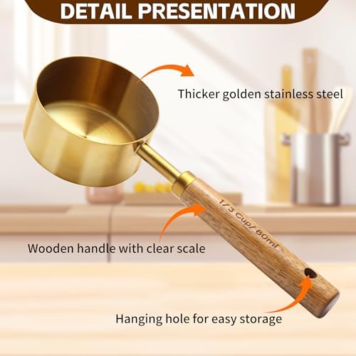 Gold Measuring Cups and Spoons Set,8 Piece Premium Stainless Steel