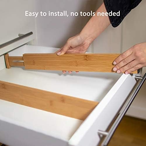 Fabsome Drawer Divider 6 Pack, Bamboo Kitchen Dividers Organizers