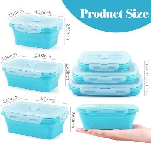 3 Pack Collapsible Silicone Food Storage Containers with Lids, Blue