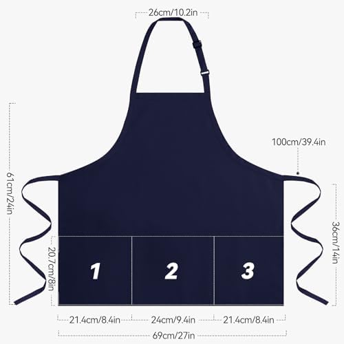 NLUS Kitchen Cooking Apron with 3 Pockets, Adjustable Bib Apron Chef