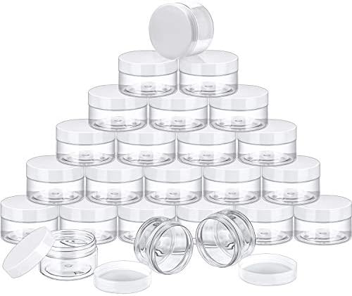 SATINIOR 24 Pcs Clear Plastic Jars with White Lids, 4 oz Wide-Mouth