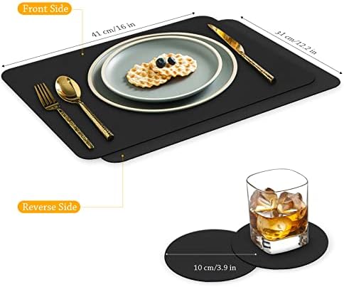 Bacgnyer Placemats Set of 4 with Coasters Wipeable Washable, Black 4