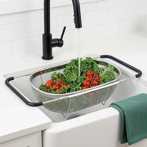 2 Pack Over-the-Sink Oval Colander, Stainless Steel, 6 Quart