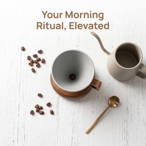 Handmade Ceramic Pour Over Coffee Cup with Walnut Stand