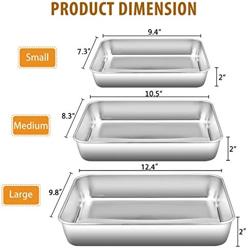 E-far Baking Pans Set of 3, Stainless Steel Sheet Cake Pan for Oven